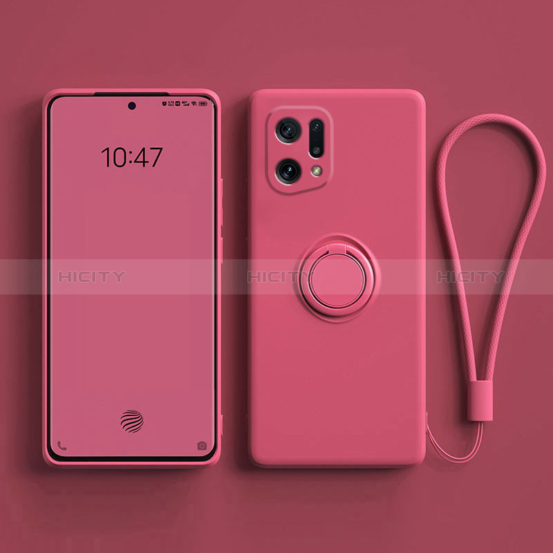 Custodia Silicone Ultra Sottile Morbida Cover con Magnetico Anello Supporto per Oppo Find X5 5G