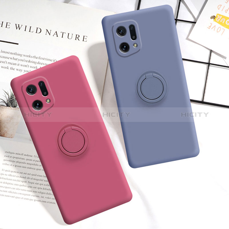 Custodia Silicone Ultra Sottile Morbida Cover con Magnetico Anello Supporto per Oppo Find X5 5G