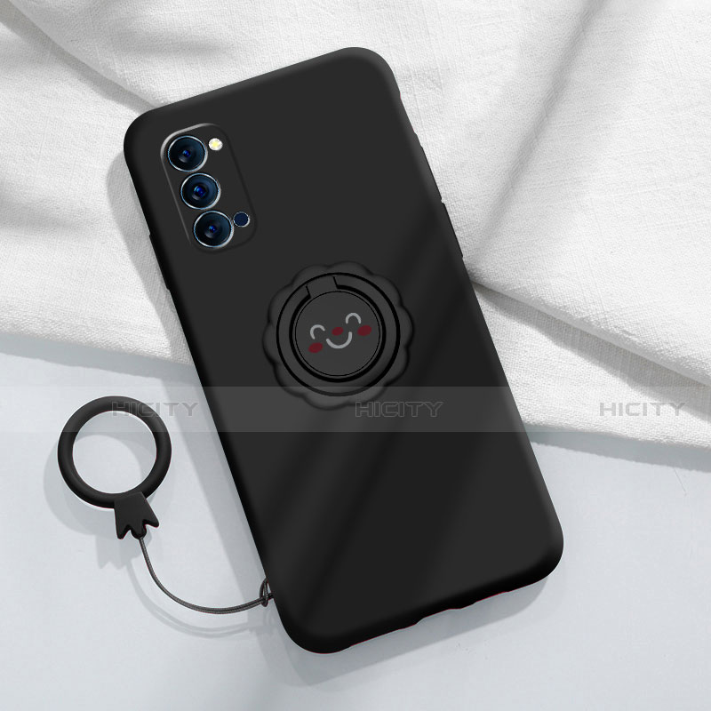 Custodia Silicone Ultra Sottile Morbida Cover con Magnetico Anello Supporto per Oppo Reno4 5G Nero