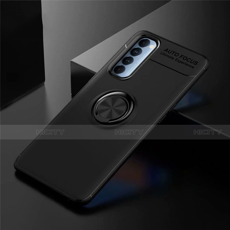 Custodia Silicone Ultra Sottile Morbida Cover con Magnetico Anello Supporto per Oppo Reno4 Pro 4G Nero