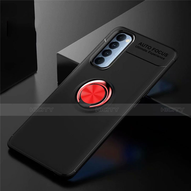 Custodia Silicone Ultra Sottile Morbida Cover con Magnetico Anello Supporto per Oppo Reno4 Pro 4G Rosso e Nero