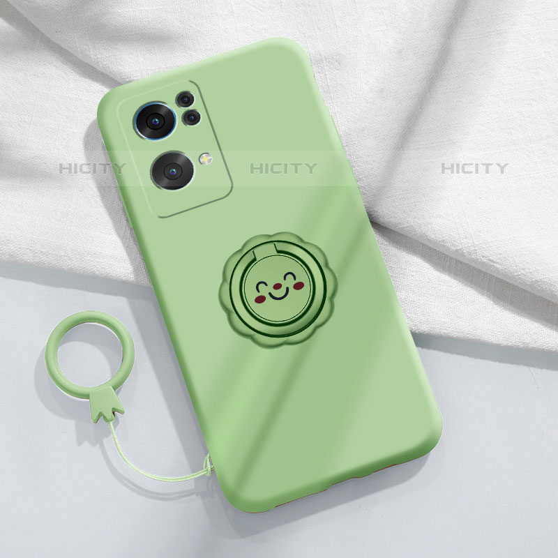 Custodia Silicone Ultra Sottile Morbida Cover con Magnetico Anello Supporto per Oppo Reno7 Pro 5G Verde Pastello