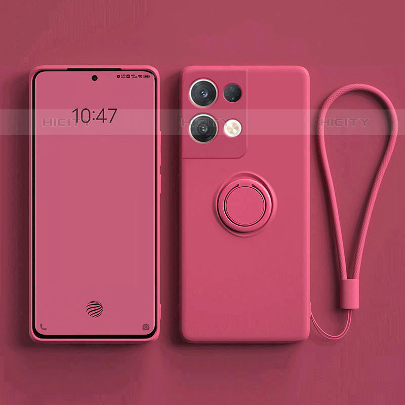 Custodia Silicone Ultra Sottile Morbida Cover con Magnetico Anello Supporto per Oppo Reno8 Pro 5G Rosa Caldo