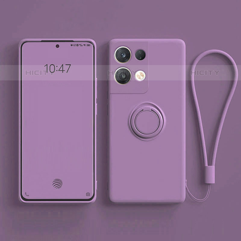 Custodia Silicone Ultra Sottile Morbida Cover con Magnetico Anello Supporto per Oppo Reno8 Pro 5G Viola