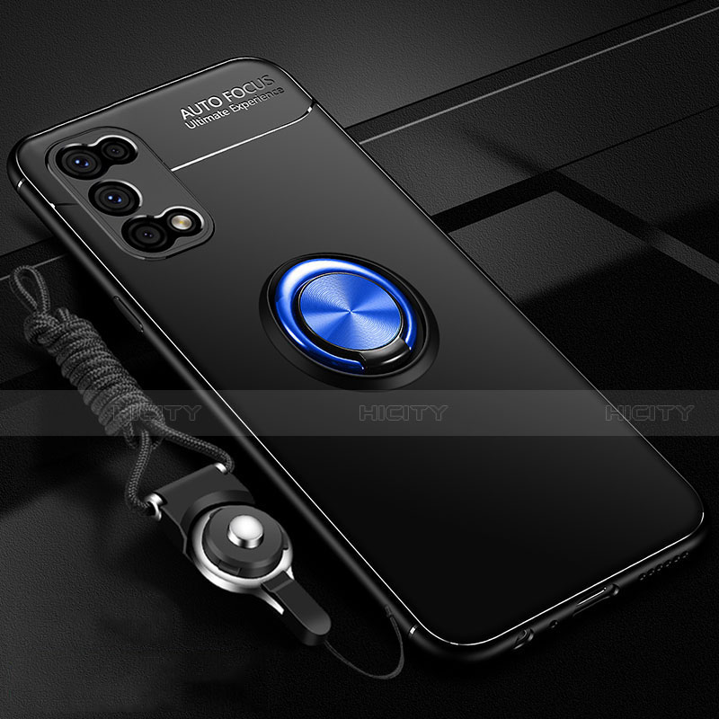 Custodia Silicone Ultra Sottile Morbida Cover con Magnetico Anello Supporto per Realme Narzo 30 Pro 5G Blu e Nero
