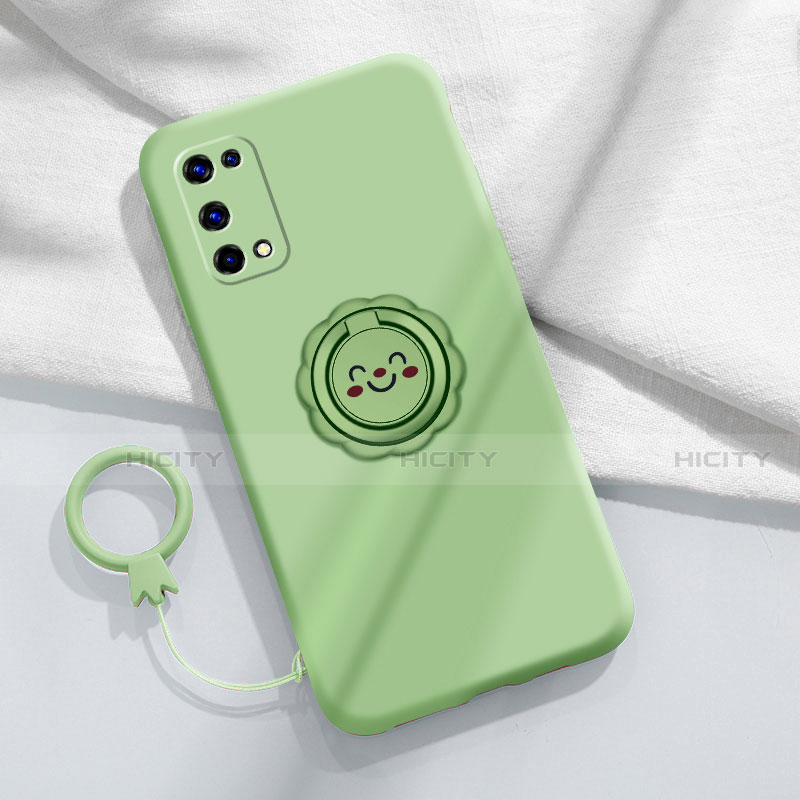 Custodia Silicone Ultra Sottile Morbida Cover con Magnetico Anello Supporto per Realme Q2 Pro 5G Verde Pastello