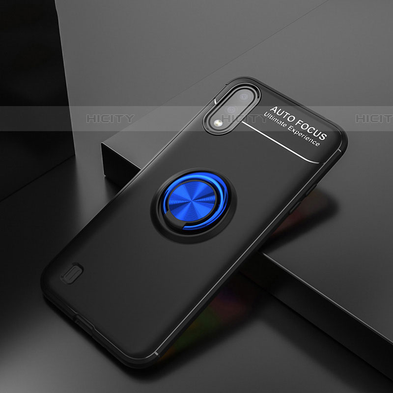 Custodia Silicone Ultra Sottile Morbida Cover con Magnetico Anello Supporto per Samsung Galaxy A01 SM-A015 Blu e Nero