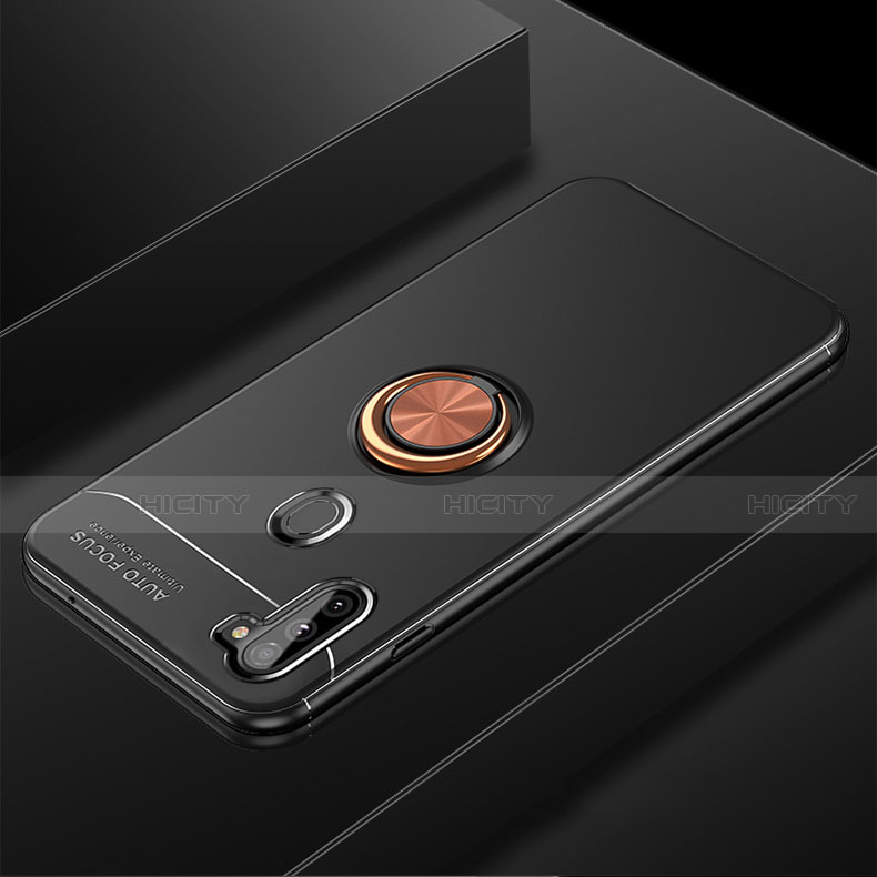 Custodia Silicone Ultra Sottile Morbida Cover con Magnetico Anello Supporto per Samsung Galaxy A11 Oro e Nero