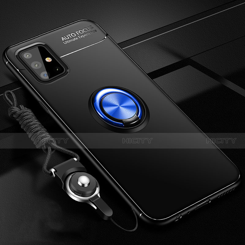 Custodia Silicone Ultra Sottile Morbida Cover con Magnetico Anello Supporto per Samsung Galaxy A51 4G Blu e Nero
