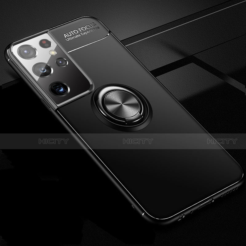 Custodia Silicone Ultra Sottile Morbida Cover con Magnetico Anello Supporto per Samsung Galaxy S21 Ultra 5G Nero