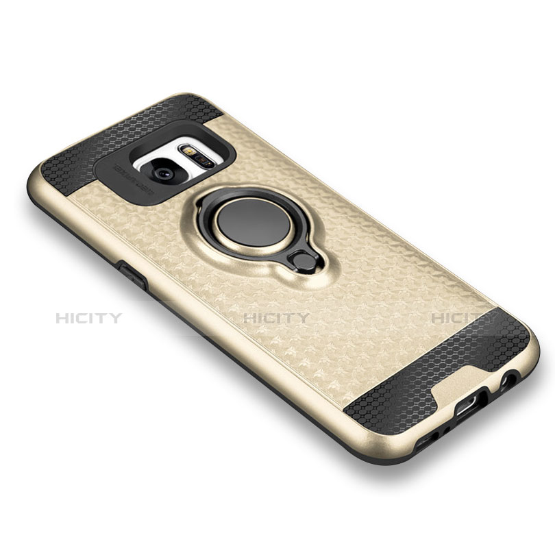 Custodia Silicone Ultra Sottile Morbida Cover con Magnetico Anello Supporto per Samsung Galaxy S7 G930F G930FD Oro