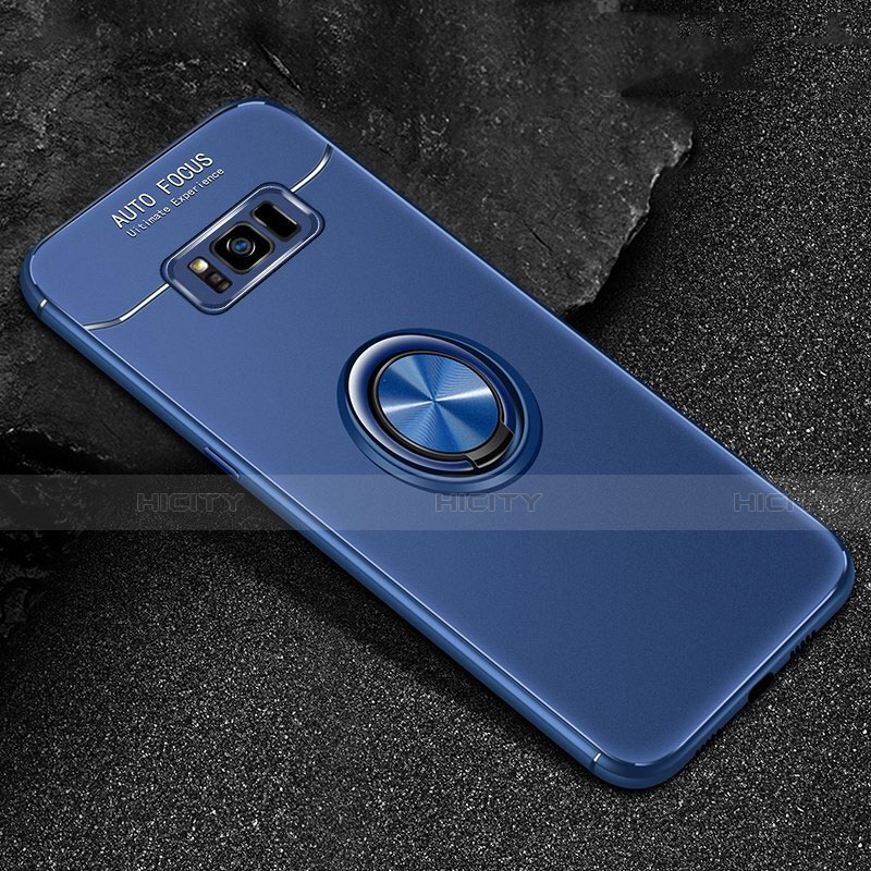 Custodia Silicone Ultra Sottile Morbida Cover con Magnetico Anello Supporto per Samsung Galaxy S8 Plus Blu
