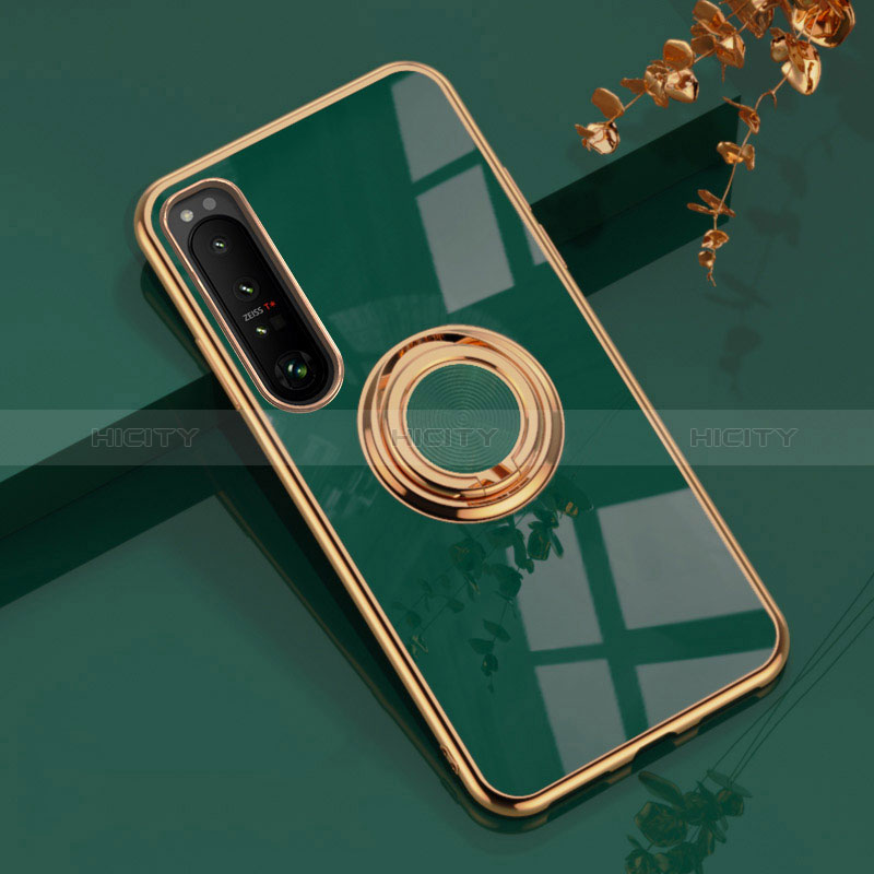 Custodia Silicone Ultra Sottile Morbida Cover con Magnetico Anello Supporto per Sony Xperia 1 III Verde