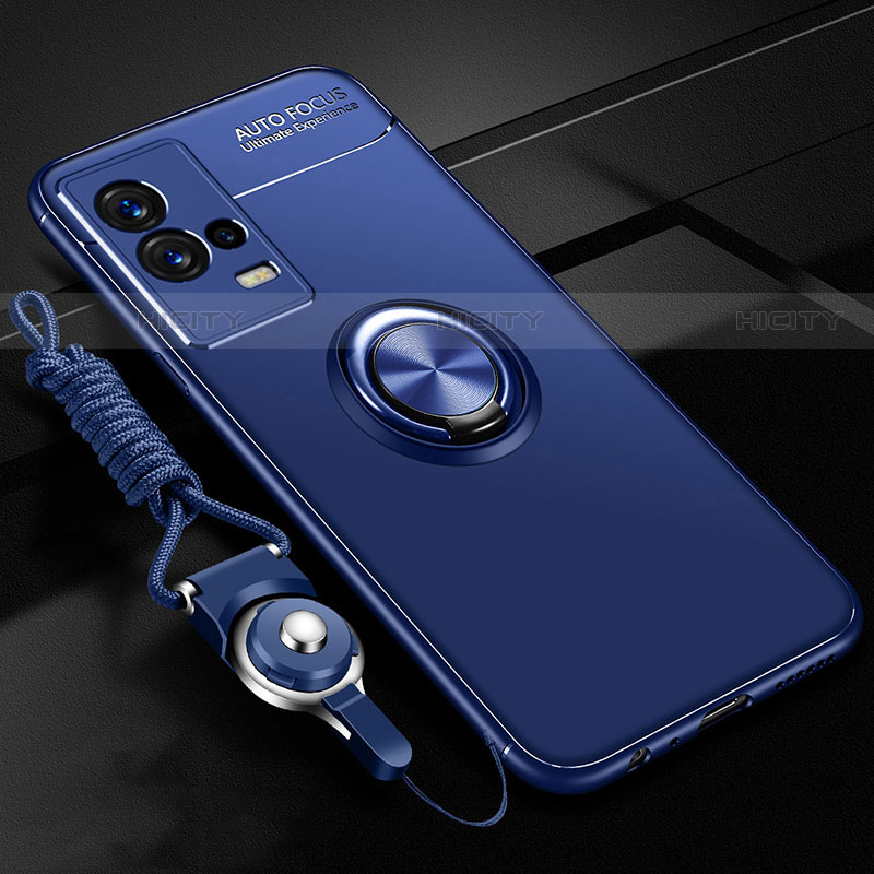 Custodia Silicone Ultra Sottile Morbida Cover con Magnetico Anello Supporto per Vivo iQOO 8 Pro 5G Blu