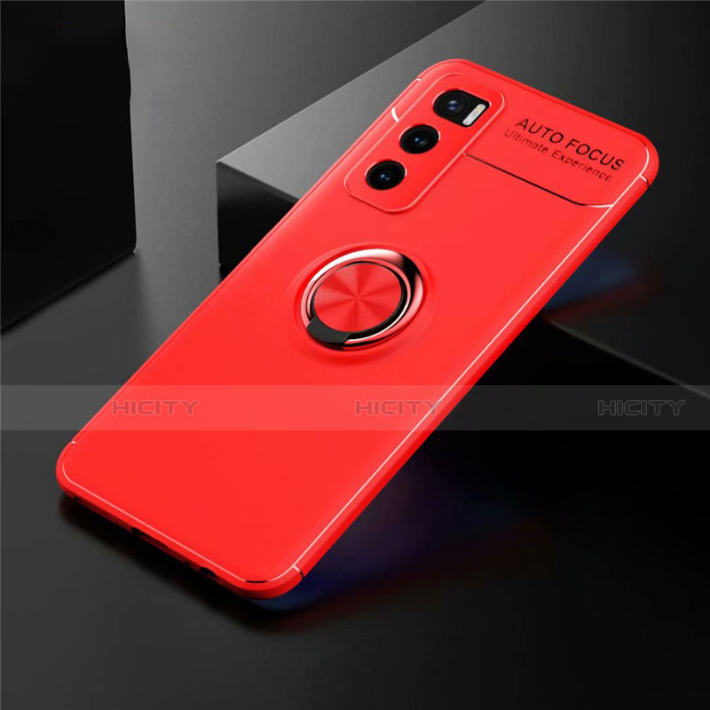 Custodia Silicone Ultra Sottile Morbida Cover con Magnetico Anello Supporto per Vivo V20 SE Rosso