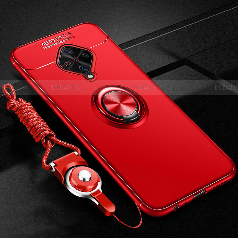 Custodia Silicone Ultra Sottile Morbida Cover con Magnetico Anello Supporto per Vivo X50 Lite Rosso