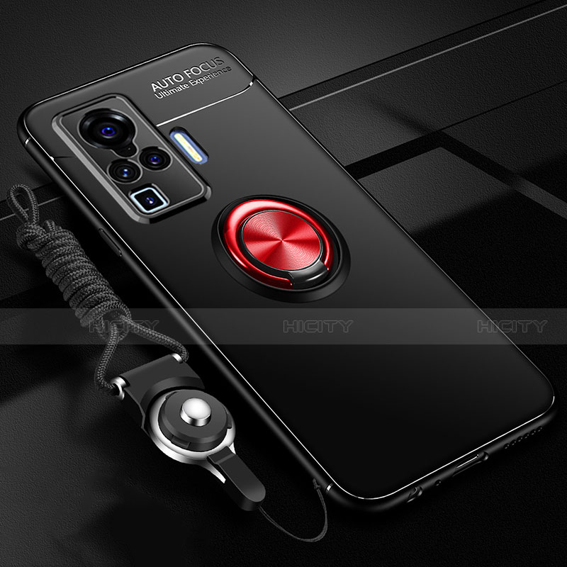Custodia Silicone Ultra Sottile Morbida Cover con Magnetico Anello Supporto per Vivo X50 Pro 5G Rosso e Nero