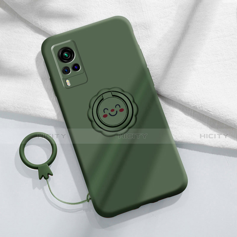 Custodia Silicone Ultra Sottile Morbida Cover con Magnetico Anello Supporto per Vivo X60 5G Verde Notte