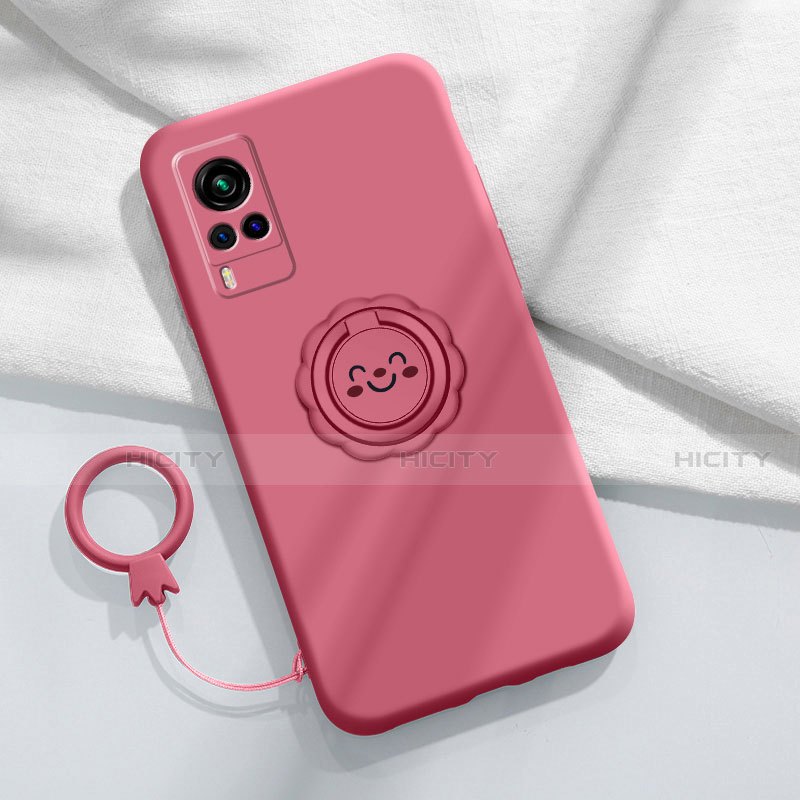 Custodia Silicone Ultra Sottile Morbida Cover con Magnetico Anello Supporto per Vivo X60T 5G Rosso Rosa