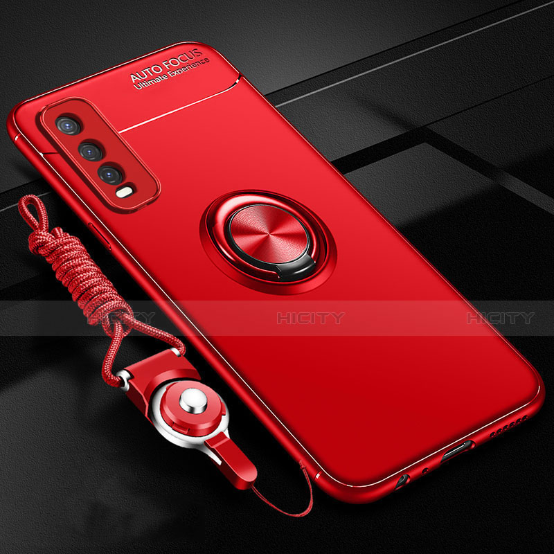 Custodia Silicone Ultra Sottile Morbida Cover con Magnetico Anello Supporto per Vivo Y11s Rosso