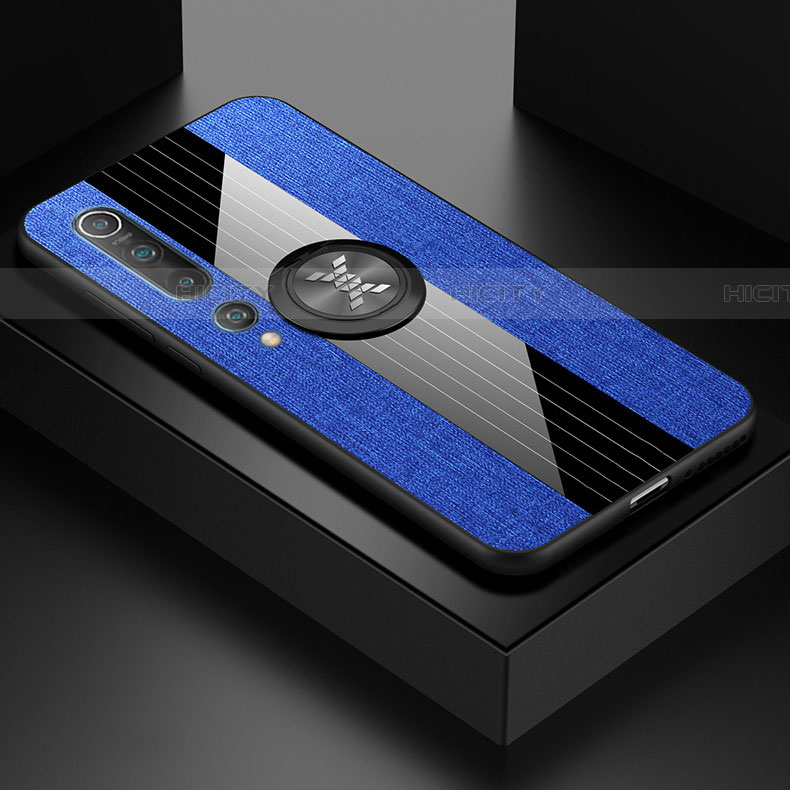 Custodia Silicone Ultra Sottile Morbida Cover con Magnetico Anello Supporto per Xiaomi Mi 10 Blu