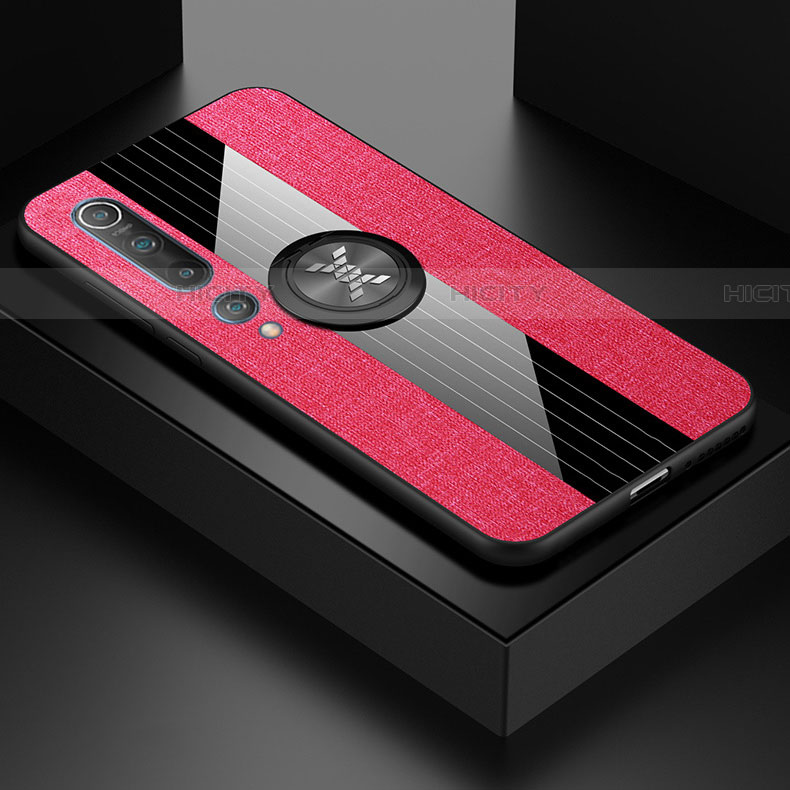 Custodia Silicone Ultra Sottile Morbida Cover con Magnetico Anello Supporto per Xiaomi Mi 10 Rosso