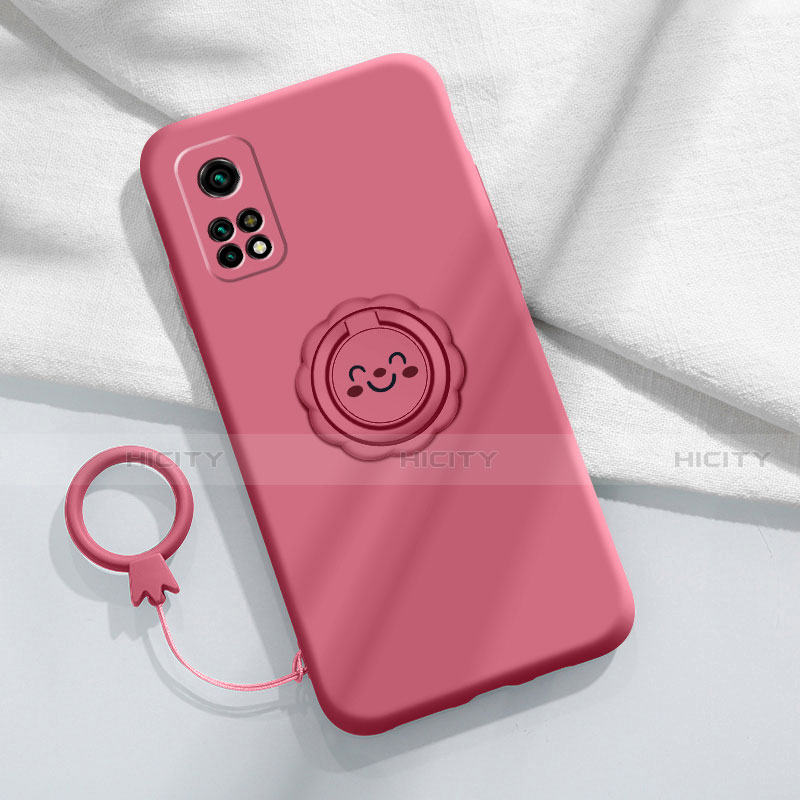 Custodia Silicone Ultra Sottile Morbida Cover con Magnetico Anello Supporto per Xiaomi Mi 10T 5G Rosso Rosa