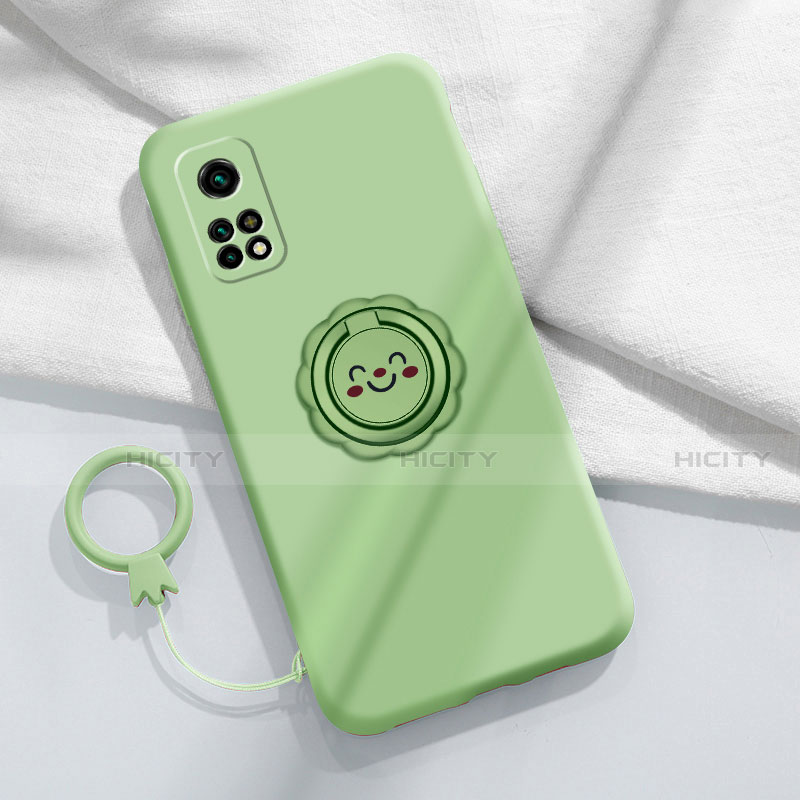 Custodia Silicone Ultra Sottile Morbida Cover con Magnetico Anello Supporto per Xiaomi Mi 10T 5G Verde Pastello
