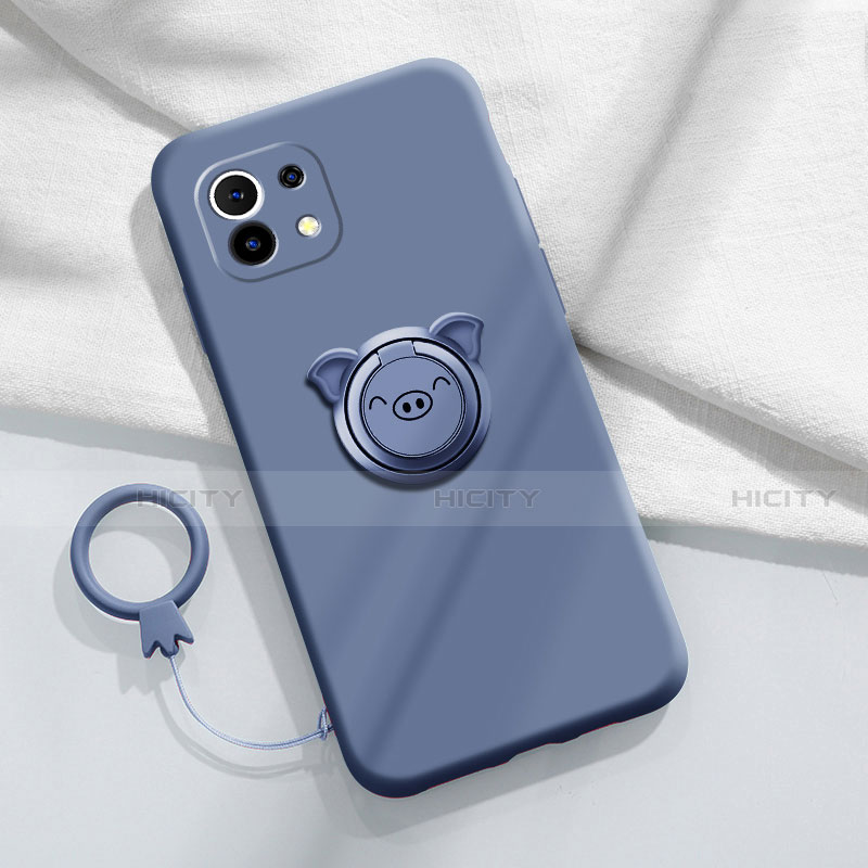 Custodia Silicone Ultra Sottile Morbida Cover con Magnetico Anello Supporto per Xiaomi Mi 11 5G Grigio Lavanda