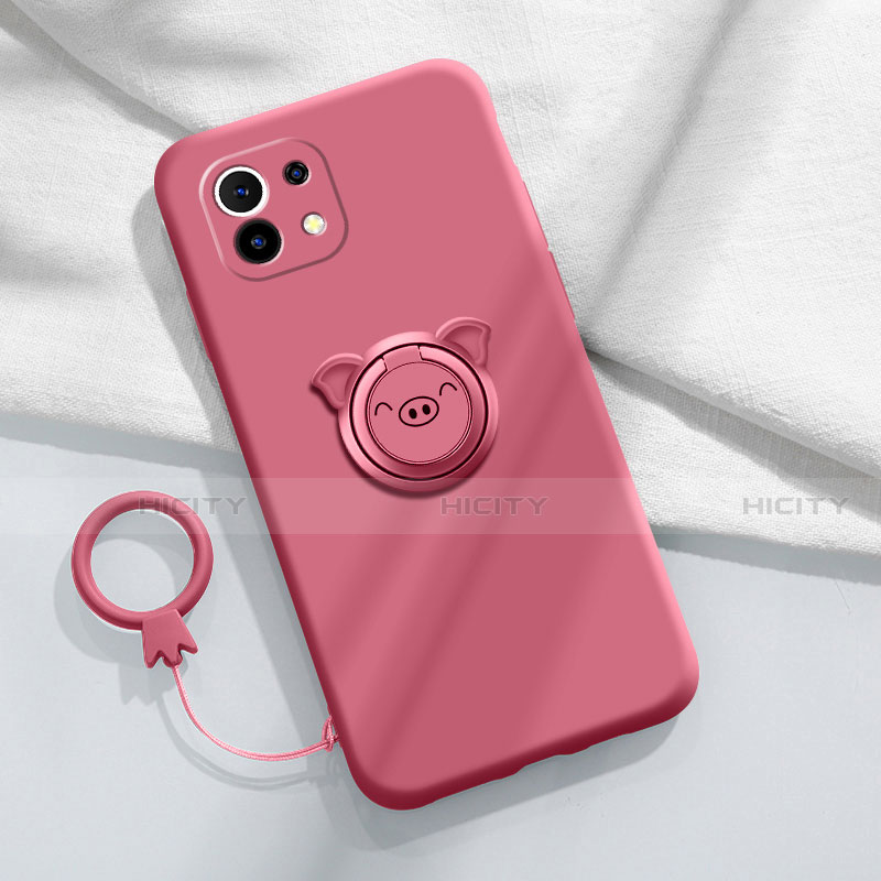 Custodia Silicone Ultra Sottile Morbida Cover con Magnetico Anello Supporto per Xiaomi Mi 11 5G Rosso Rosa