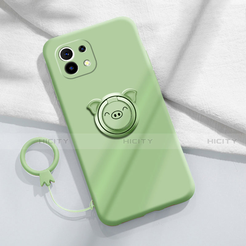 Custodia Silicone Ultra Sottile Morbida Cover con Magnetico Anello Supporto per Xiaomi Mi 11 5G Verde Pastello