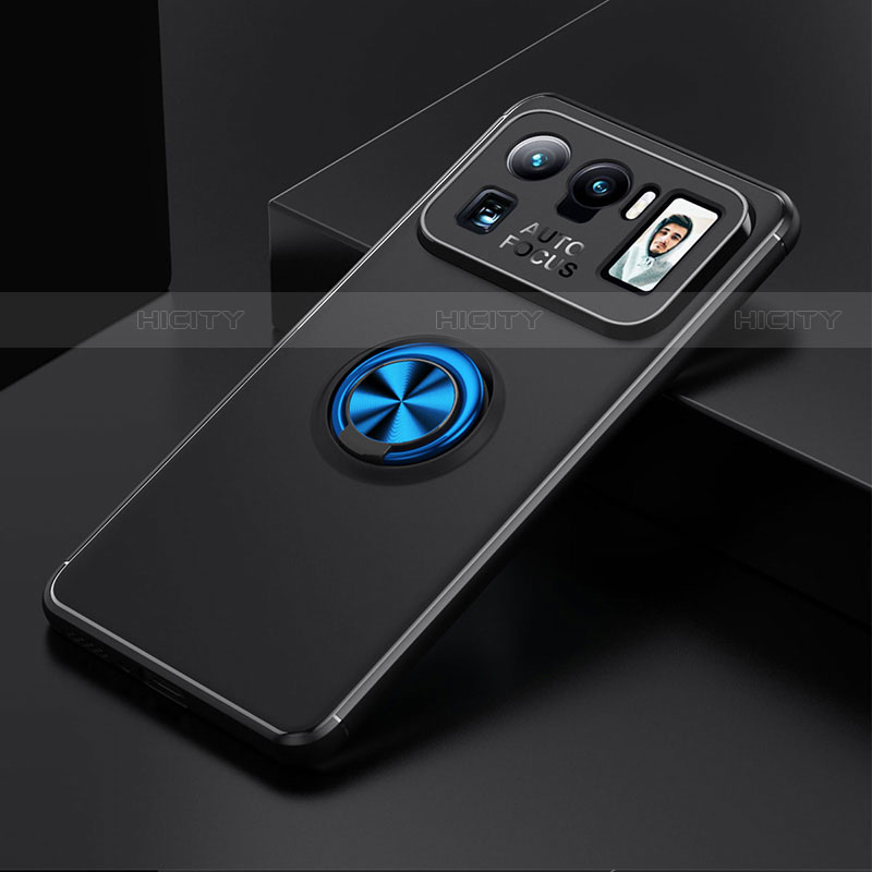 Custodia Silicone Ultra Sottile Morbida Cover con Magnetico Anello Supporto per Xiaomi Mi 11 Ultra 5G Blu e Nero