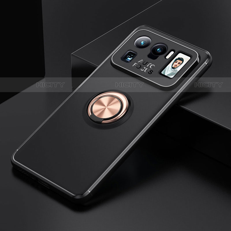 Custodia Silicone Ultra Sottile Morbida Cover con Magnetico Anello Supporto per Xiaomi Mi 11 Ultra 5G Oro