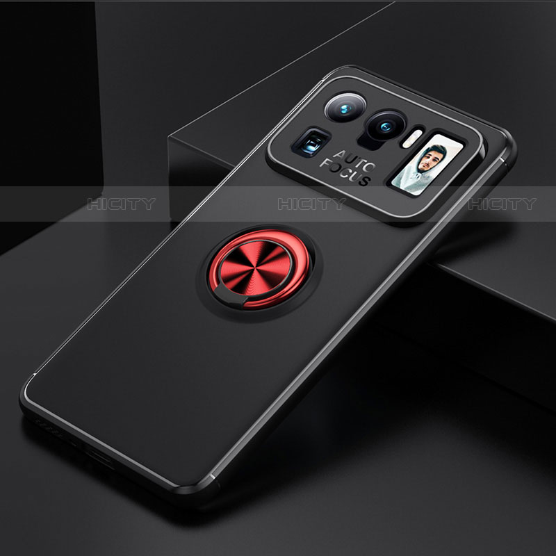 Custodia Silicone Ultra Sottile Morbida Cover con Magnetico Anello Supporto per Xiaomi Mi 11 Ultra 5G Rosso e Nero