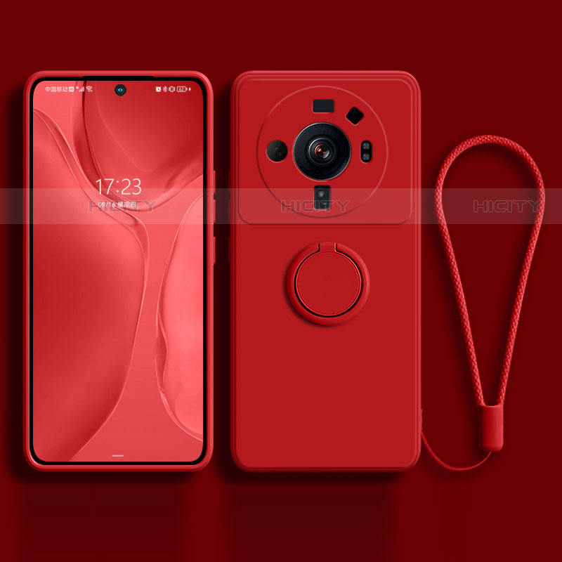 Custodia Silicone Ultra Sottile Morbida Cover con Magnetico Anello Supporto per Xiaomi Mi 12 Ultra 5G Rosso