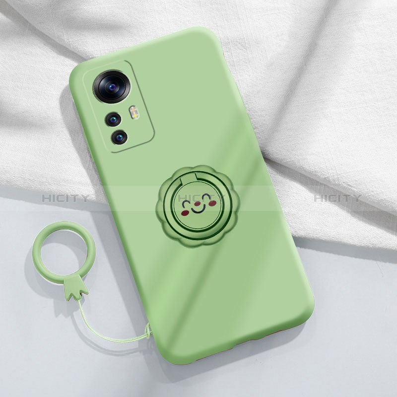 Custodia Silicone Ultra Sottile Morbida Cover con Magnetico Anello Supporto per Xiaomi Mi 12T Pro 5G Verde Pastello