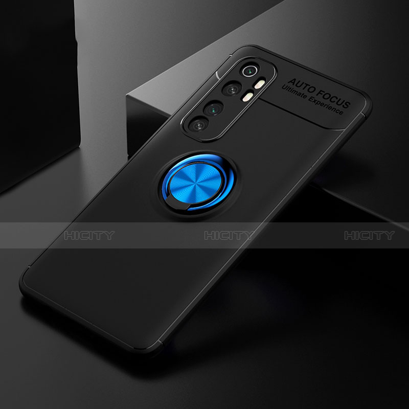 Custodia Silicone Ultra Sottile Morbida Cover con Magnetico Anello Supporto per Xiaomi Mi Note 10 Lite Blu e Nero