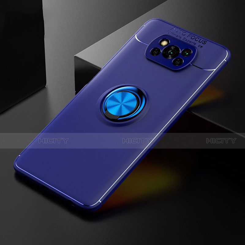 Custodia Silicone Ultra Sottile Morbida Cover con Magnetico Anello Supporto per Xiaomi Poco X3 Blu