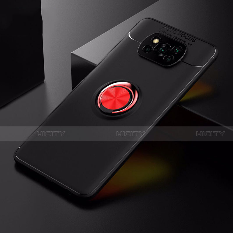 Custodia Silicone Ultra Sottile Morbida Cover con Magnetico Anello Supporto per Xiaomi Poco X3 Pro Rosso e Nero