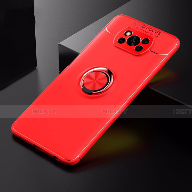 Custodia Silicone Ultra Sottile Morbida Cover con Magnetico Anello Supporto per Xiaomi Poco X3 Rosso
