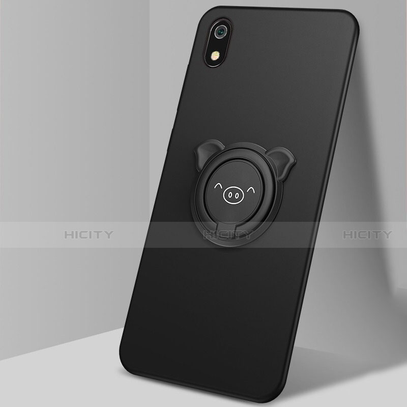 Custodia Silicone Ultra Sottile Morbida Cover con Magnetico Anello Supporto per Xiaomi Redmi 7A Nero