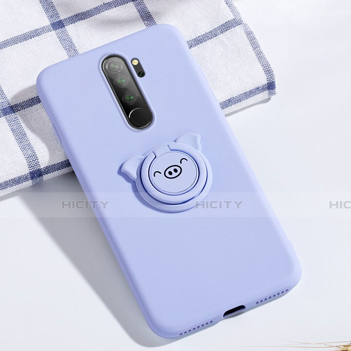 Custodia Silicone Ultra Sottile Morbida Cover con Magnetico Anello Supporto per Xiaomi Redmi Note 8 Pro Blu