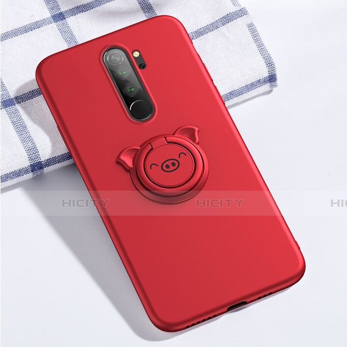 Custodia Silicone Ultra Sottile Morbida Cover con Magnetico Anello Supporto per Xiaomi Redmi Note 8 Pro Rosso