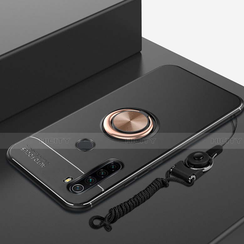 Custodia Silicone Ultra Sottile Morbida Cover con Magnetico Anello Supporto per Xiaomi Redmi Note 8T Oro e Nero