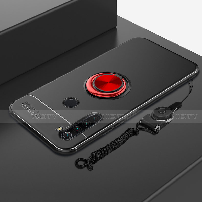 Custodia Silicone Ultra Sottile Morbida Cover con Magnetico Anello Supporto per Xiaomi Redmi Note 8T Rosso e Nero