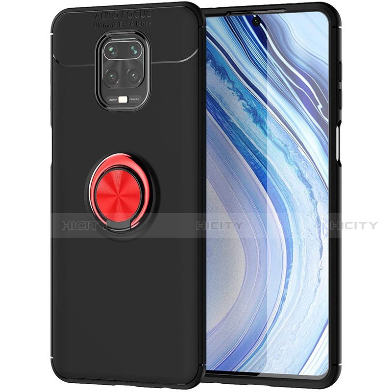 Custodia Silicone Ultra Sottile Morbida Cover con Magnetico Anello Supporto per Xiaomi Redmi Note 9 Pro Rosso e Nero