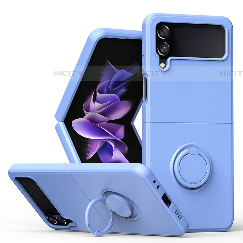Custodia Silicone Ultra Sottile Morbida Cover con Magnetico Anello Supporto QW1 per Samsung Galaxy Z Flip4 5G Cielo Blu