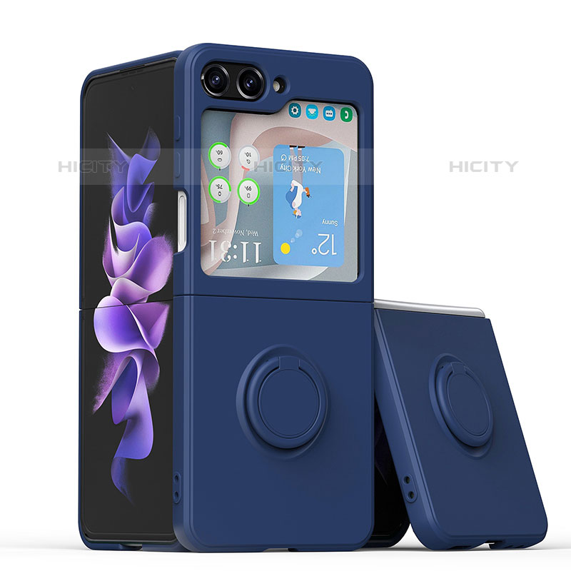 Custodia Silicone Ultra Sottile Morbida Cover con Magnetico Anello Supporto QW1 per Samsung Galaxy Z Flip5 5G Blu