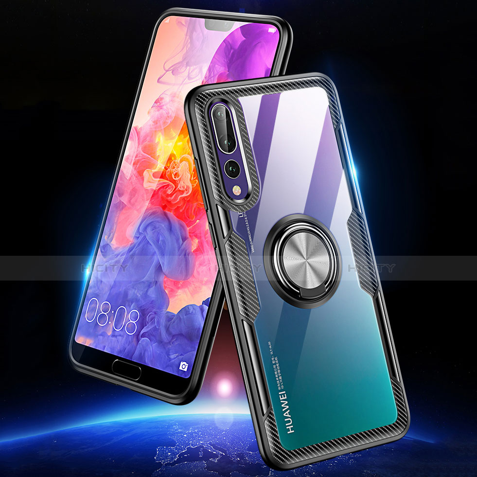 Custodia Silicone Ultra Sottile Morbida Cover con Magnetico Anello Supporto R01 per Huawei P20 Pro