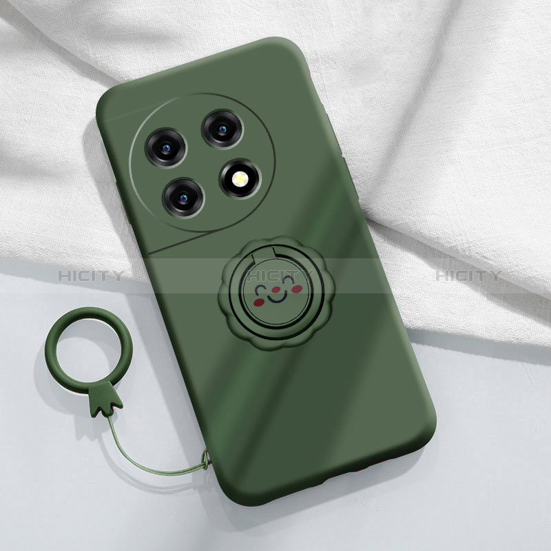 Custodia Silicone Ultra Sottile Morbida Cover con Magnetico Anello Supporto S01 per OnePlus Ace 2 5G Verde Notte